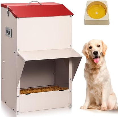 Outdoor Gravity Dog Feeder, 50 lb Large Capacity Automatic Dog Food Dispenser, Heavy Steel Weather-Resistant Pet Feeder with Clear Viewing Door, Wall or Ground Mount for Large Dogs