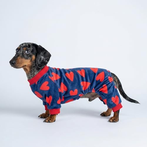Fitwarm Valentines Day Sweet Hearts Dog Pajamas, Dog Winter Clothes for Small Dogs Girl Boy, Lightweight Velvet Pet Jumpsuit, Cat Onesie, Dark Blue, Red, Large - Image 3