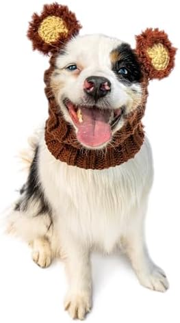 Zoo Snoods Fuzzy Bear Costume - Warm Knit Dog Snood Wrap for Pets, Neck Ear Cover Protection, Halloween Winter (Medium) by ZooSnoods