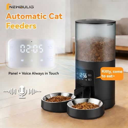 NEWBULIG Automatic Cat Feeder for 2 Cats 6L Dog Food Dispenser, Black