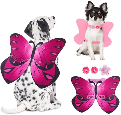 Butterfly Dog Wings Halloween Costume for Small Medium Large Dogs 3PCS Flowers, Pet Costumes Fairy Wings for Christmas Cosplay Puppy Clothes Parade Photo Props Cat Dress up Accessories by Coppthinktu