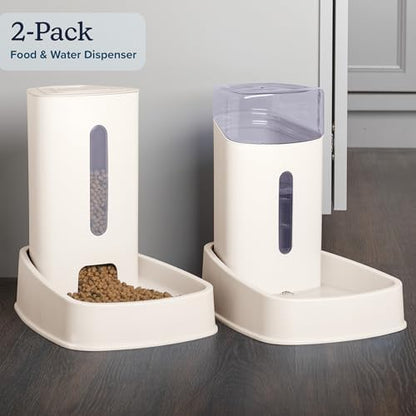 Automatic Cat Feeder and Water Dispenser - 2-Pack 3.8L/1G Pet Bowls - Gravity Automatic Cat and Dog Feeding Station - Pet Supplies by PETMAKER (White)