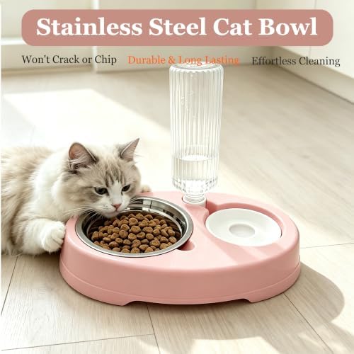 Double Dog Bowls, Cat Food & Water Bowl Set with Water Dispenser