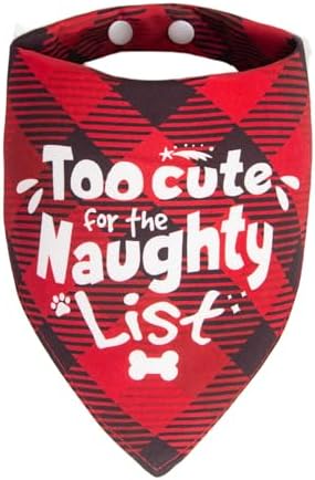 Christmas Dog Bandanas Naughty & Nice Idea Funny Holiday Stocking Pet Scarf Gifts - Too Cute for the Naughty List, Red Plaid, Extra Large Breed, 75lbs+ by ICEMOOD