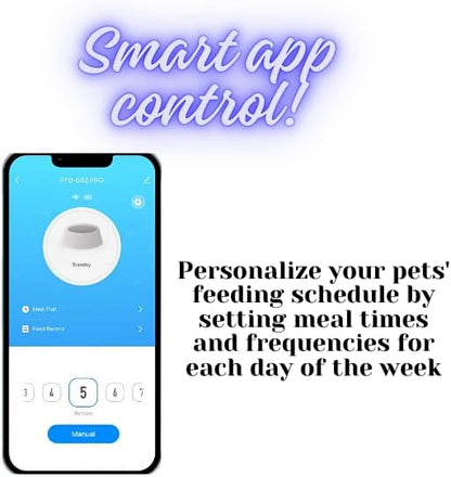 Smart Automatic Pet Feeder with Water Dispenser, WiFi Enabled, 2.4GHz/5GHz Compatible, Automatic Food Dispenser with Mobile App Control, Schedule Your Pets' Meal Times, White