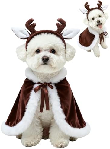 CuteBone Christmas Dog Costumes for Small, Medium, Large Dogs – Reindeer Pet Cosplay Outfits | Cute Puppy Costume for Holiday Party, Dress-Up, Photo Shoots GBZ06L by CuteBone