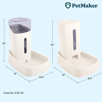 Automatic Cat Feeder and Water Dispenser - 2-Pack 3.8L/1G Pet Bowls - Gravity Automatic Cat and Dog Feeding Station - Pet Supplies by PETMAKER (White)