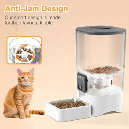 Automatic Cat Feeder with Camera, 1080P HD Video with Night Vision, 2.4G WiFi Pet Feeder for Cat & Small Dog, 2-Way Audio & Meal Call Pet Food Dispenser, Motion Capturing Auto Dog Feeder 6L