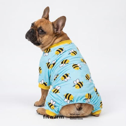 Fitwarm Funny Bee Fleece Dog Pajamas, Warm Winter Dog Clothes for Small Dogs Boy Girl, Cozy Pet Onesie with Feet, Light Blue, XL - Image 2