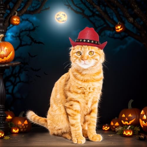 choyaxo Pet Cowboy Costume Cosplay Cap Halloween Costumes for Dogs Cat Pet Party Decoration Mini Cowboy Hat (Red, Small) - Image 4