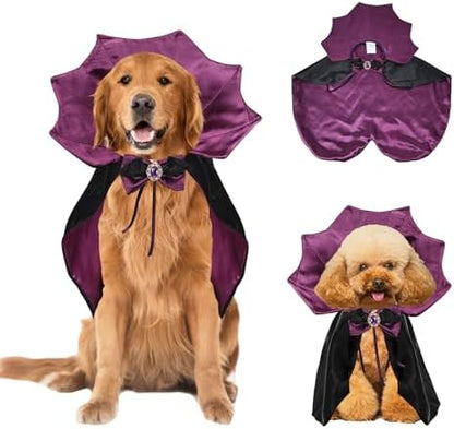 Dog Halloween Costume Cape Vampire Cloak with Bow Tie (Purple, SM) by JIKAJA