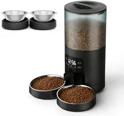NEWBULIG Automatic Cat Feeder for 2 Cats 6L Dog Food Dispenser, Black