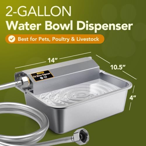 Automatic Water Dispenser for Dogs 2 Gallons, 304 Stainless Steel Dog Water Bowl Dispenser for Farm Chicken Pets Indoor&Outdoor Dog Waterer Feeder Fit 3/4'' GHT Faucet Auto Filling Wide Drinking Area
