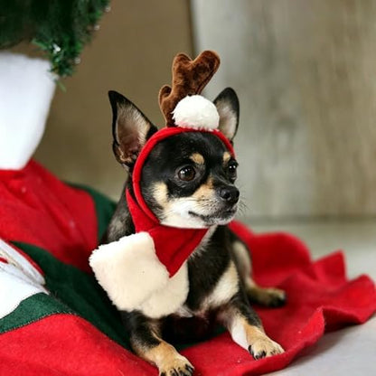 NAMSAN Pet Reindeer Costume for Cats Small Dogs Rabbits, Christmas Cat Single Antler Headband with Red Scarf, Small Dog Max Santa Antler Outfit for Christmas New Year Party Cosplay Statue Decoration - Image 3