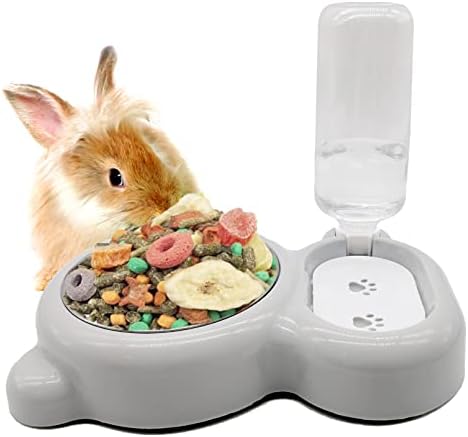 Tfwadmx Pet Double Dishes Rabbit Food Water Dispenser Set Cat Self Filling Bowls No Spill Dog Automatic Waterer Bottle Anti Gravity Feeder Cute Detachable Stainless Steel Bowl for Kitten Puppy Bunny