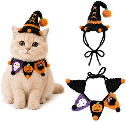 Hand-Knit Pet Costume Hat & Bib Cats Dogs Festive Apparel (Witch) by Unknown