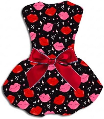 Valentine’s Day Dog Dress Cute Heart Pattern Puppy Skirt Adjustable Pet Outfit for Small & Medium Dogs Holiday Party Costume for Dogs by Miiemiu