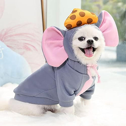 SEIS Winter Big Ear Mouse Dog Hoodies Cute Cheese Warm Pet Costume Halloween Cat Clothes for Small Medium Dogs Puppy French Bulldog Chihuahua (Gray, M (Chest Circumference 53cm/ 20.8")) - Image 3