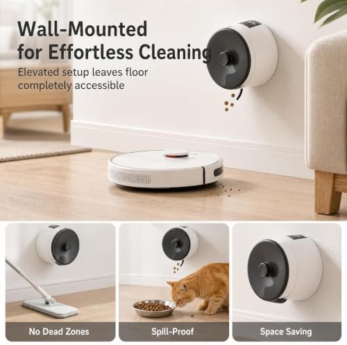 Wall Mounted Smart Automatic Pet Feeder, Stainless Steel Bowl