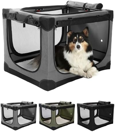 Veraste 24 x 17 x 17 in 4-Door Collapsible Soft-Sided Mesh Dog Crate, Grey