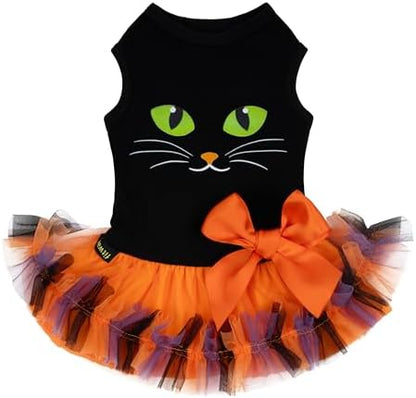 Fitwarm Halloween Cat Face Dog Dress, Funny Halloween Costumes for Small Dogs Girl, Pet Apparel, Black, Orange, Purple, Green, XXS by Fitwarm
