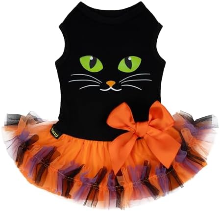 Fitwarm Halloween Cat Face Dog Dress, Funny Halloween Costumes for Small Dogs Girl, Pet Apparel, Black, Orange, Purple, Green, XS by Fitwarm