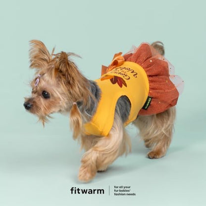 Fitwarm Gobble 'til You Wobble Dog Dress, Funny Thanksgiving Outfit for Small Dogs Girl, Festive Pet Clothes, Yellow, Orange, Medium - Image 3