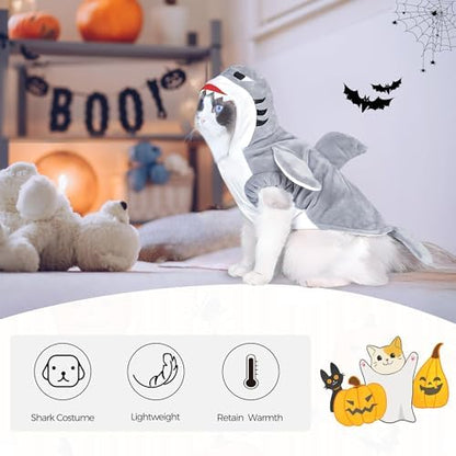 NACOCO Halloween Pet Shark Costume - Dog Cute Clothes Hoodie Cat Warm Outfit Coat Apparel for Small Medium Large Dogs and Cats (Grey, S) - Image 3