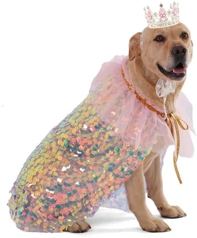 FLAdorepet Dog Cape Princess Costume with Crown,Pet Birthday Outfit Dress,L by FLAdorepet