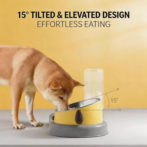 3-in-1 Dog Bowl with Automatic Water Dispenser & Slow Feeder, 15° Tilted Elevated Pet Bowl, Detachable Stainless Steel Food Bowl, Anti-Choking Maze for Small & Medium Dogs (Pink)