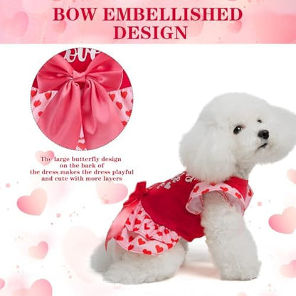 EXPAWLORER Valentine's Day Dog Dress for Small Dogs,Puppy Costumes Pet Clothes Holiday Girl Dogs Shirt with Heart Themed, Party Dog Vest Dresses Cat Apparel Sweater Warm Skirt - Image 5