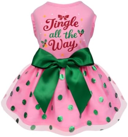 Fitwarm Jingle All the Way Dog Tutu Dress, Charming Christmas Clothes for Small Dogs Girl, Holiday Pet Outfit, Pink, Red, Green, Large by Fitwarm