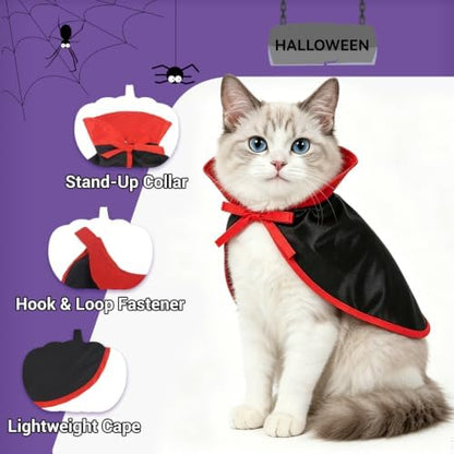 NAMSAN Pet Vampire Costume for Cats Small Dogs Rabbits, Halloween Cat Dracula Cape, Stand-Up Small Dog Vampire Cloak, Halloween Cat Outfit for for Holiday Party Cosplay Statue Decoration - Image 5