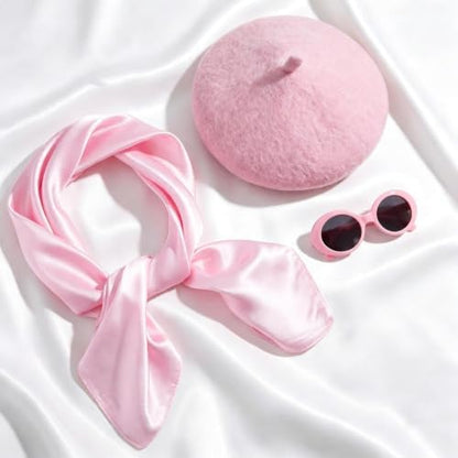 Dog Beret Scarf Glasses Pet French Beanie for Small Dogs Cats(Pink, Small) - Image 5