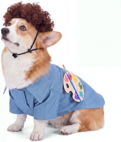 Dansydaisy 4 Pcs Halloween Dog Costume, Puppy 80s Painter Artist Outfit, M by Dansydaisy