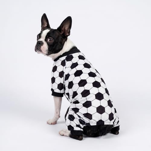 Fitwarm Soccer Dog Fleece Pajamas, Cozy Winter Clothes for Small Dogs Boy Girl, Funny Pet Clothes, Black, White, XL - Image 5