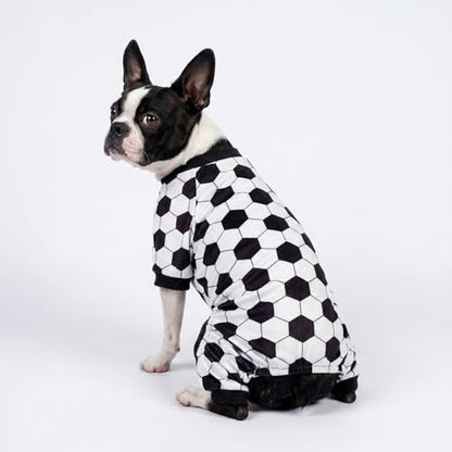 Fitwarm Soccer Dog Fleece Pajamas, Cozy Winter Clothes for Small Dogs Boy Girl, Funny Pet Clothes, Black, White, Large - Image 5
