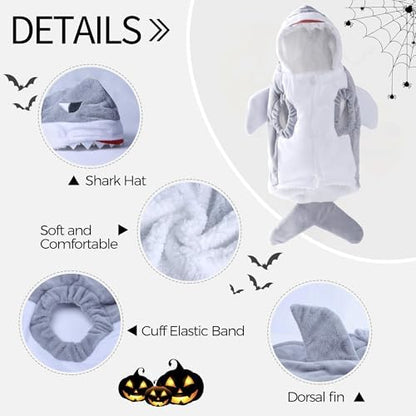 NACOCO Halloween Pet Shark Costume - Dog Cute Clothes Hoodie Cat Warm Outfit Coat Apparel for Small Medium Large Dogs and Cats (Grey, S) - Image 4