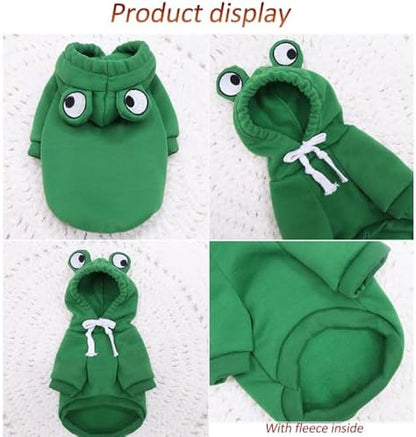 Happy Dog Hoodies Funny Dog Clothes for Small Dog Girl Boy Hooded Puppy Sweatshirt Coat Winter Cat Outfit Halloween Dog Frog Costume for Kitten Chihuahua Pomeranian Yorkie (Green, X-Large) - Image 3