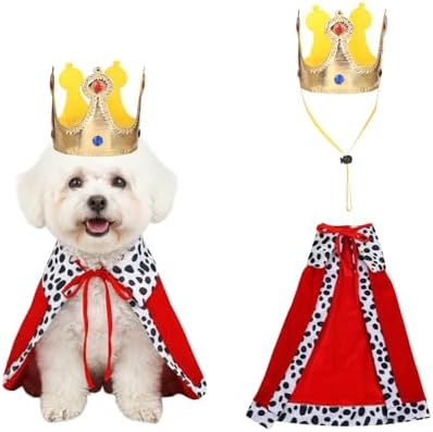 Dog King Costume, Dog Halloween Costume, Funny Pet King Cloak and Crown Set, Pet Prince Costumes Cosplay for Halloween Christmas, Cape Prince Birthday Dress Outfit for Small Dogs Pets (Small) by Unknown