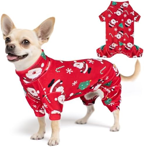 KYEESE Dog Christmas Pajamas for Small Dogs Red Santa Velvet Onesie by KYEESE