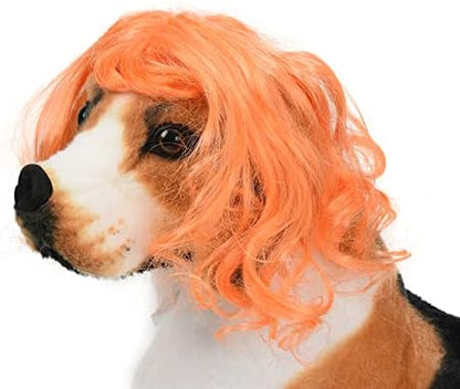 Funny Orange Long Curly Dog Wig, Cat Cosplay Wig, Pet Wigs for Halloween, Christmas, Parties, Festivals, Dog Wigs for Small Medium and Large Dogs by Unknown