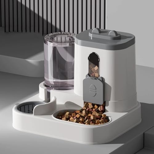 Automatic Pet Feeder and Water Dispenser, Large Capacity Self-Feeding for Small and Medium Dogs, No Electricity Needed, Siphon Device Prevents Water Overflow (C)