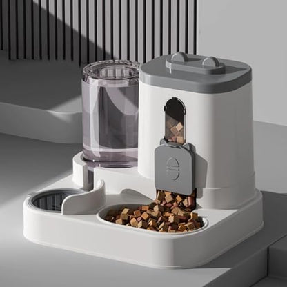 Automatic Pet Feeder and Water Dispenser, Large Capacity Self-Feeding for Small and Medium Dogs, No Electricity Needed, Siphon Device Prevents Water Overflow (C)