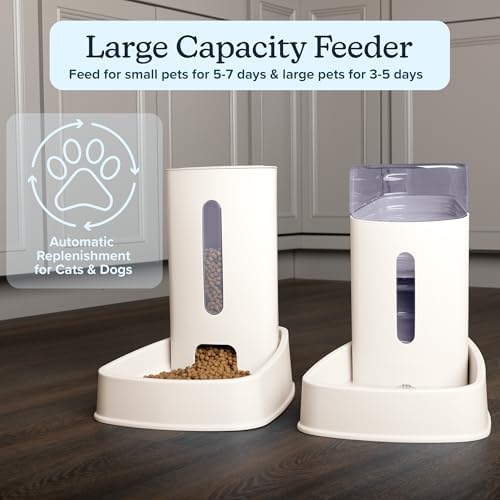 Automatic Cat Feeder and Water Dispenser - 2-Pack 3.8L/1G Pet Bowls - Gravity Automatic Cat and Dog Feeding Station - Pet Supplies by PETMAKER (White)