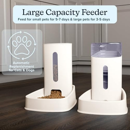 Automatic Cat Feeder and Water Dispenser - 2-Pack 3.8L/1G Pet Bowls - Gravity Automatic Cat and Dog Feeding Station - Pet Supplies by PETMAKER (White)
