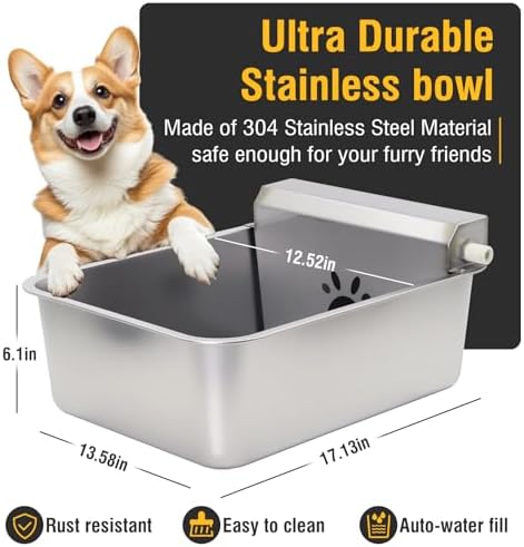 5Gal/20L Automatic Dog Water Dispenser, 78.7" Hose Stainless Steel Bowl
