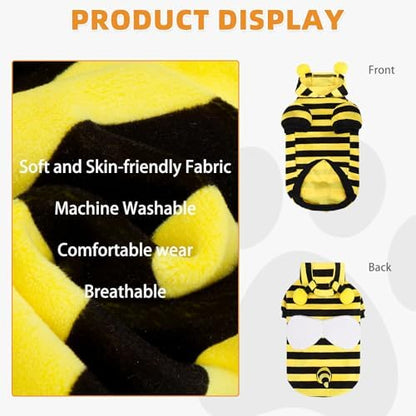 KOOLTAIL Dog Bee Costume Clothes, Fleece Funny Dog Sweater Hoodie Outfits, Pet Halloween Cosplay Cold Weather Coats with Leash Hole for Small Medium Large Dogs Pug Pitbull Corgi Puppy Gift, Yellow L - Image 3
