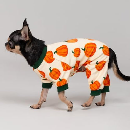 Fitwarm Pumpkin Dog Pajamas, Thanksgiving Outfit for Small Dogs Boy Girl, Fall Pet Clothes, Beige, Orange, Green, XXL - Image 2