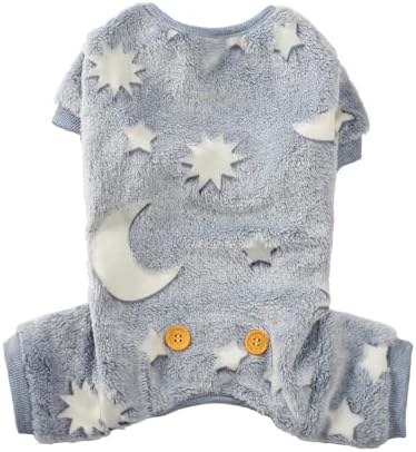 Plush Dog Pajamas Glow in The Dark Dog Jumpsuit 4 Legged Onesie for Small Medium Dog Cat, Grey Moon M by Maigllra